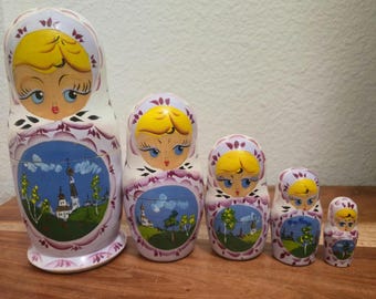 Vintage Russian Nesting Dolls, Signed and Dated by Artist Russian 1992