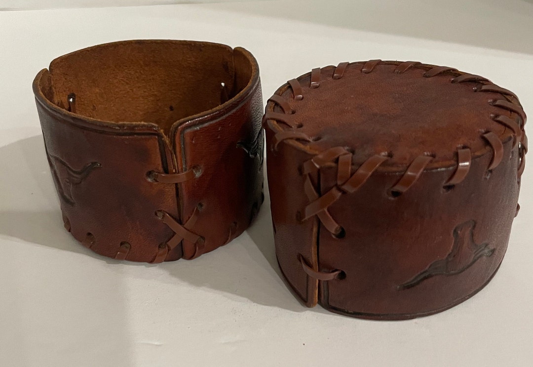 2 VTG Western Longhorn Tooled Leather Holders / Sleeves for Etsy