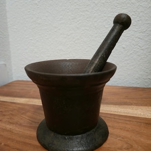 Antique Cast Iron Mortar & Pestle Set, Heavy 3.5 in tall