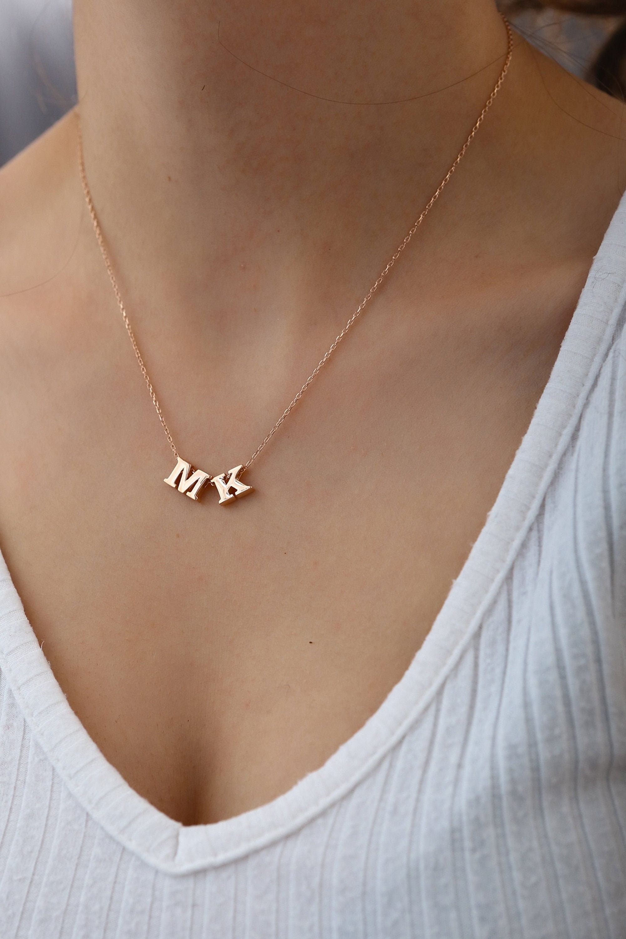 14k solid gold initial necklace Dainty Initial Necklace Etsy
