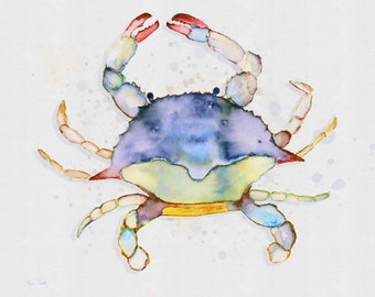 Blue Crab Art Print Digital Download, Beach Decor
