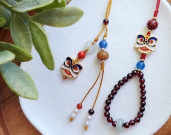 Amuleto para teléfono con forma de cabeza de danza del león chino, amuleto de protección de la suerte, amuleto de cuentas de granate, regalo de cumpleaños, regalo de Año Nuevo Lunar