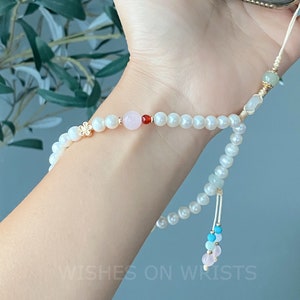 Phone Strap | Real Pearl Phone Chain | Healing Crystal Jade Beaded Phone Lanyard | Phone Wristlet | Floral Charm | Hanfu Accessory | Gift