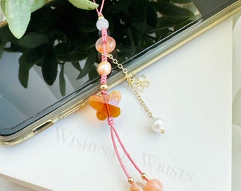 Phone Charm | Gemstone Phone Chain | Bookmark | Red Agate Peace Buckle Phone Strap | Cellphone Accessory | Cell Phone Strap | Phone Grip