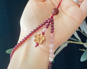 Phone Strap, Natural Garnet Beads Phone Chain, Strawberry Crystal Bead Bracelet, Gemstone Healing Phone Lanyard, Birthstone Gift for Her