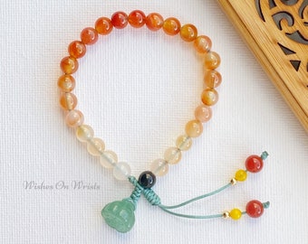 Red Orange Agate Bead Bracelet, Gemstone Bracelet, Jade Lotus Seed Charm Bracelet, Yoga Meditation Energy Healing Bracelet, Gift for Her
