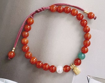 Natural Red Agate Spiritual Meditation Energy Healing Bracelet, Red String Bracelet, Gold Filled Lucky Charm Bracelet, Adjustable Bracelet