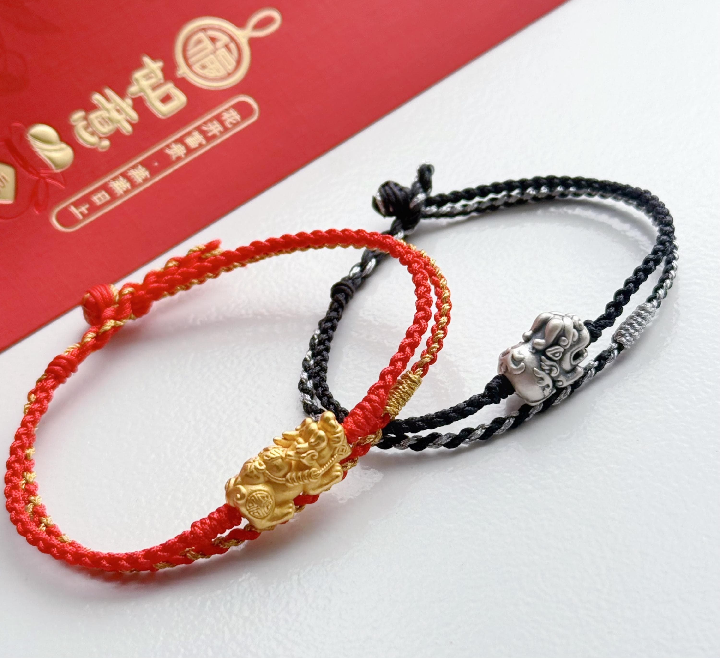 Wealth Luck Protection Red Bracelet, Real Gold-plated Sterling