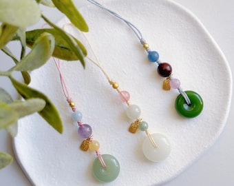 Phone Charm, Jade Peace Buckle Phone Chain, Lucky Blessing 福 Phone Charm, Healing Gemstone Phone Charm, Vintage Phone Charm, Gift for Her