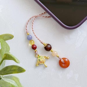 Red Jade Peace Buckle Phone Charm: Sandalwood, Cinnabar & Chinese Pellet Drum