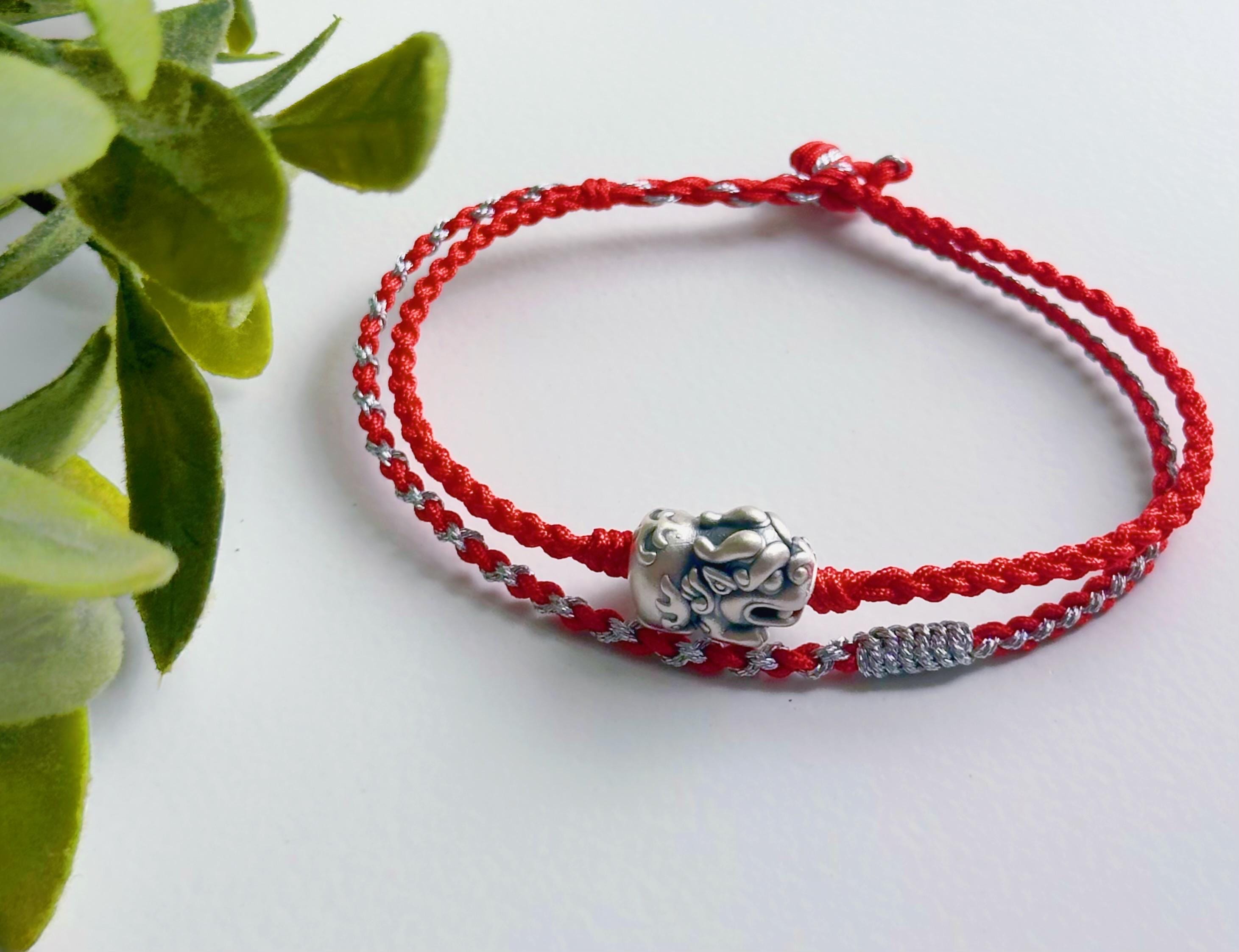 Wealth Luck Protection Red Bracelet, Real Gold-plated Sterling