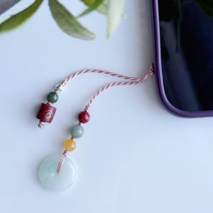 Natural Grade A Jade Peace Buckle Phone Charm, Jadeite Pendant Phone Grip, 翡翠平安扣, Airpod Case Charm,  Keychain, Lucky Protection Phone Charm
