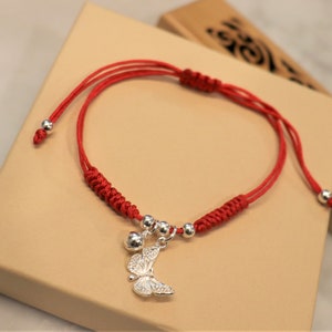 Red String Bracelet | Anklet, Red Cord Butterfly Bracelet/Anklet, Silver Butterfly Charm Bracelet/anklet, lucky bracelet, Gift for girls
