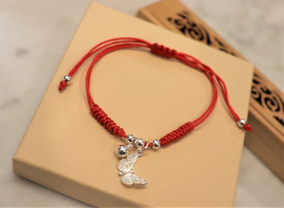 Handmade Braided Rope Butterfly Pendant Bracelet For Women Charm Adjustable  Lucky Red String Bracelets Fashion Girl Jewelry Gift