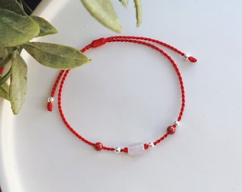 Red string with jade Bracelet/ Anklet, Burmese Natural Grade A Jadeite Bead Bracelet, Thin 2mm Lucky Jade Bracelet, Red Protection Bracelet
