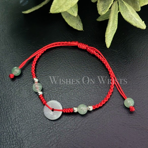 Red String Bracelet | Anklet, Red Thread Bracelet w. Jade Peace Buckle and Jade Beads, Bracelet for Protection, Lucky Wish Bracelet, Gift