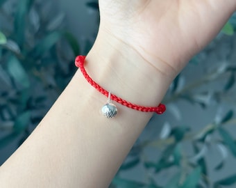 Red String Bracelet, S925 Silver Jingle Bell Bracelet, Red