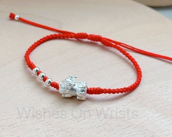 Rött snöre turarmband, armband för förmögenhetsskydd, armband i 925 sterlingsilver för baby-Pixiu-berlocker, armband för att locka pengar, FengShui-inspirerat