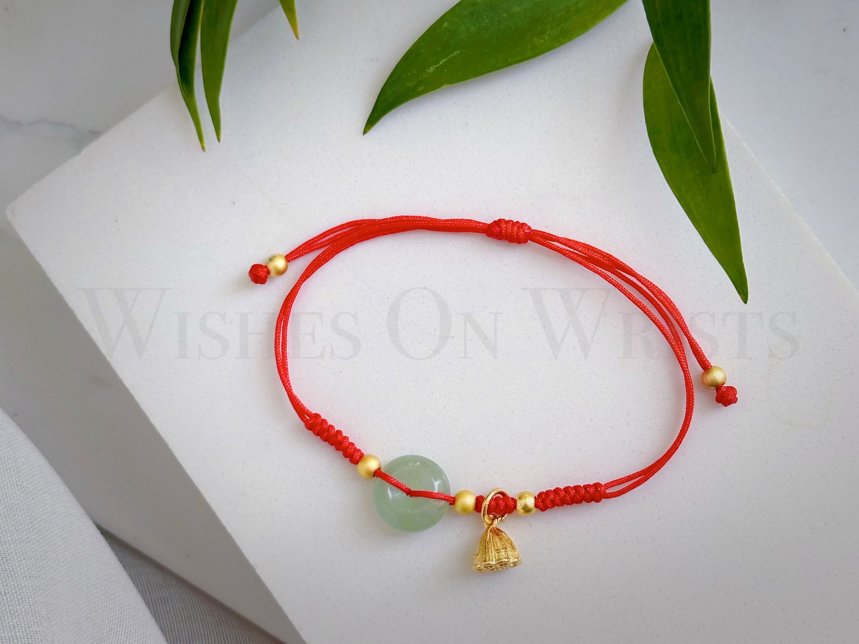 Red String Bracelet/anklet, Jade Donut Bracelet, Lucky Wish