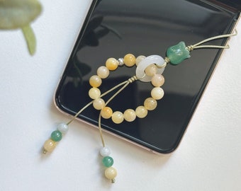 Phone Charm, Yellow Jade/ Rose Quartz Phone Chain, Green Jade Lily of Valley Phone Charm, White Jade Peace Buckle Charm, AirPods Case Charm