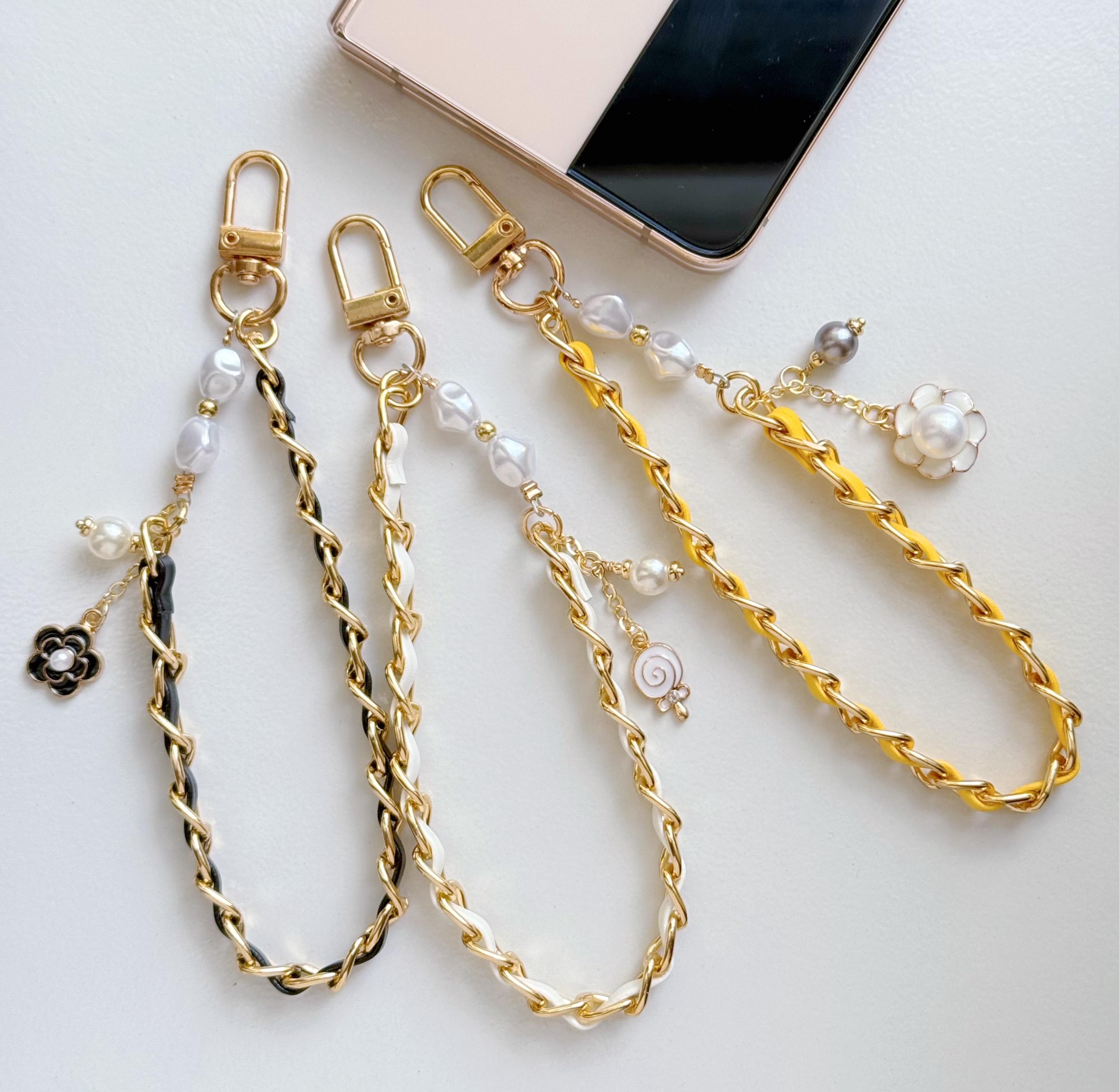 Phone Strap, Chain and Faux Leather Woven Phone Wristle, Faux