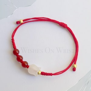 Red String Bracelet/Anklet, Jade Lily of Valley Charm Bracelet, Lucky Wish Bracelet, Bracelet for Protection, Child Bracelet, New Year Gift