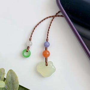 Lucky Jade Phone Charm, Natural Xiuyan Jade &quot;Ruyi Lock&quot; Pendant, Gemstone Phone Charm, Protection Good Fortune Phone Charm, Crystal Charm
