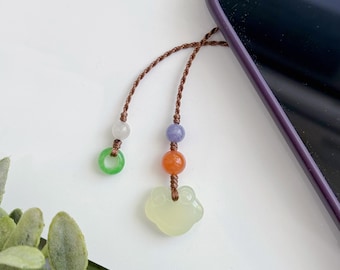 Lucky Jade Phone Charm, Natural Xiuyan Jade "Ruyi Lock" Pendant, Gemstone Phone Charm, Protection Good Fortune Phone Charm, Crystal Charm