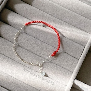 Half Thread Half S925 Silver Chain Bracelet/ Anklet, Red String Silver Chain Bracelet, Red Lucky Wish Bracelet, Bracelet for Protection