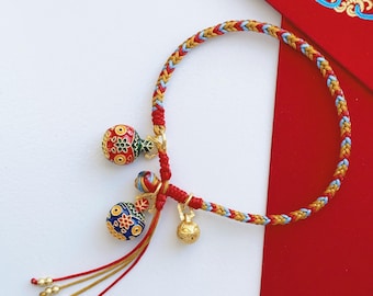 Rött snörearmband med familjeberlock i guld som sväljer bestar, armband för rikedom, enighet och skydd, lyckoarmband ger välstånd, överflöd