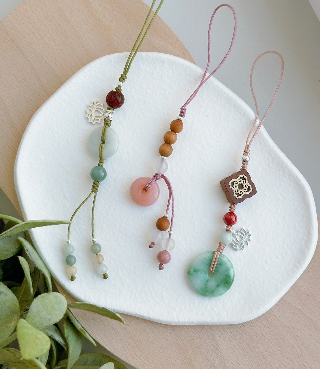 Natural Untreated Grade A Jade Peace Buckle Phone Charm, Jadeite