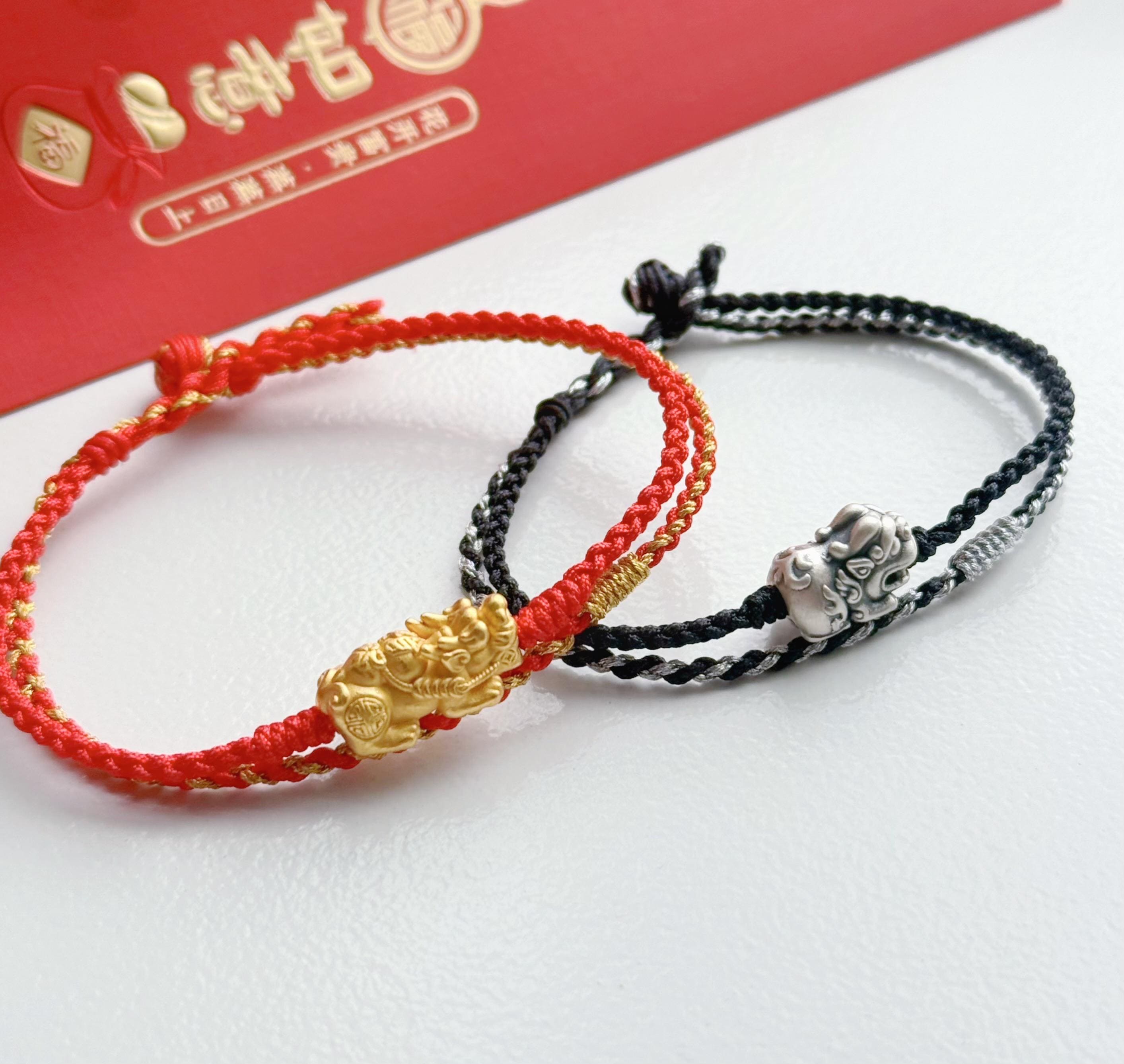 Wealth Luck Protection Red Bracelet, Real Gold-plated Sterling