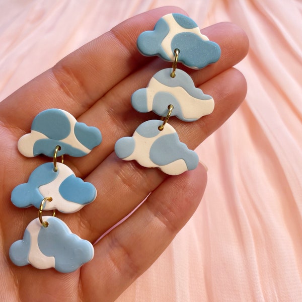 Cloud Earrings • Cowprint Earrings • Handcrafted Earrings | Pink Blue White Earrings | Cute Inspired Earrings | Unique Earrings