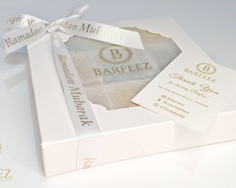 Eid Mubarak or Ramadan Mubarak Ribbon Barfi Box of 9 Or 16