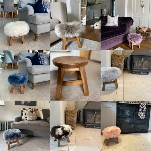 New REAL SHEEPSKIN COVERS to fit round seats: Diameter 30cm x Depth 3cm- footstool, child stool, bathroom stool, utility stool, plant stand