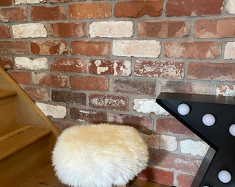 White New Luxurious White Handmade Fluffy Real Sheepskin footstool/Stool/Plant Stand. Versatile piece of furniture.