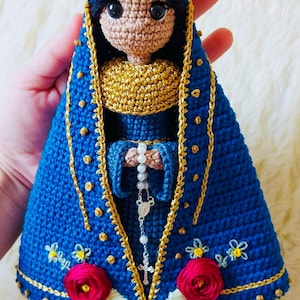 Handmade Crochet Virgin Mary Rosary Doll,Blue Catholic Amigurumi Saint Mary Plush,Religious Gift for Baptism,Decor or Prayer Corner Keepsake