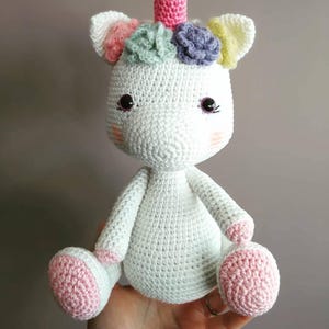 Handmade Crochet Unicorn Plush Toy,Soft Amigurumi Unicorn Doll with Pastel Flower Crown,Personal Yarn Gift  Baby Girl Birthday,Nursery Decor