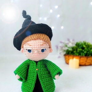 Crochet Witch Doll with Glasses,Handmade Amigurumi Wizard Toy, Magic School Professor Crochet Plush,Custom Gift Fantasy Lovers & Potter Fans