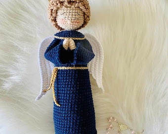 Handmade Crochet Angel Doll: Amigurumi Prayer Figurine, Baptism Gift