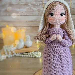 Catholic Virgin Mary Rosary Doll,Handmade Crochet Amigurumi Plush Bead, Personalized Christian Gift for Baptism,First Communion Prayer Decor