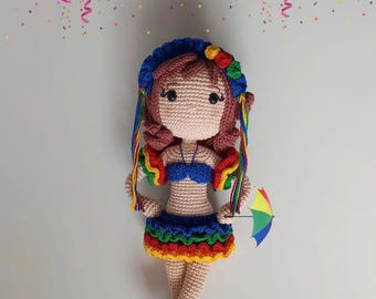 Handmade Crochet Carnival Doll – Colorful Amigurumi with Umbrella