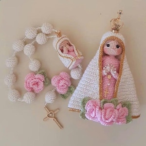 Handmade Crochet Virgin Mary Doll with Rosary,Personalize Catholic Gift,Amigurumi Baby Jesus Set,Religious Decor for Baptism,First Communion