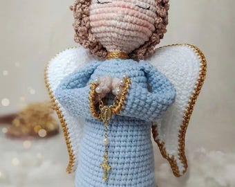 Handmade Crochet Angel Doll with Rosary: Catholic Amigurumi Plush