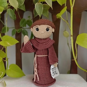 Handmade Crochet Monk Doll Personalized Religious Gift | Catholic Amigurumi Plush Toy | Baptism Keepsake Christian Saint Stuffed Figure Toy