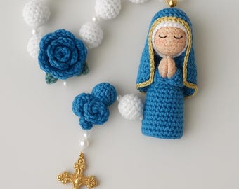 Rosario de crochet hecho a mano con muñeca de la Virgen María: cuentas de oración católicas