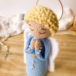 Crochet Angel Doll – Handmade Catholic Amigurumi Toy with Rosary, Religious Baby Gift,Christening,Baptism Decor,Soft Yarn Christian Keepsake
