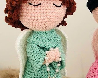 Handmade Crochet Angel Doll: Amigurumi Prayer Figurine, Baptism Gift