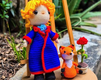 Handmade Crochet Little Prince Doll with Fox: Amigurumi Plush Toy