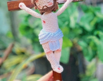 Handmade Crochet Jesus on Cross: Amigurumi Catholic Gift